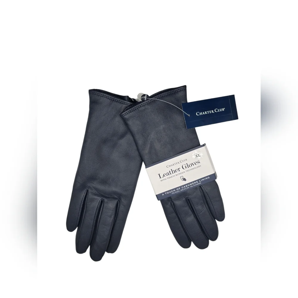 Charter Club Leather Gloves - Ink Blue - XL - NWT - Picture 2 of 3